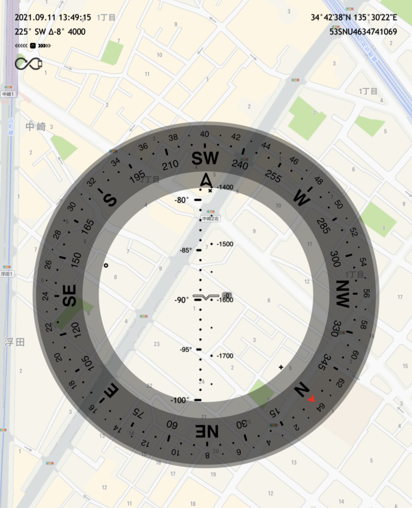 【Commander Compass GOにアップル標準のマップを表示させた。※冒頭の画像はGoogleマップを表示させている。】