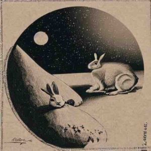 月を跳ねるウサギ