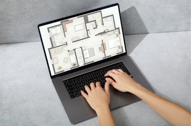 マイホームデザイナーが初めての人でも、すぐに間取り作りができるように、基本機能がすべて覚えられるような間取りテンプレートを使って講座を進めます。
なにもないゼロから作るのではなく、完成図をベースに間取りの作り方から家具の配置、建具の設置などの操作を、楽しみながら身につけていただけます。