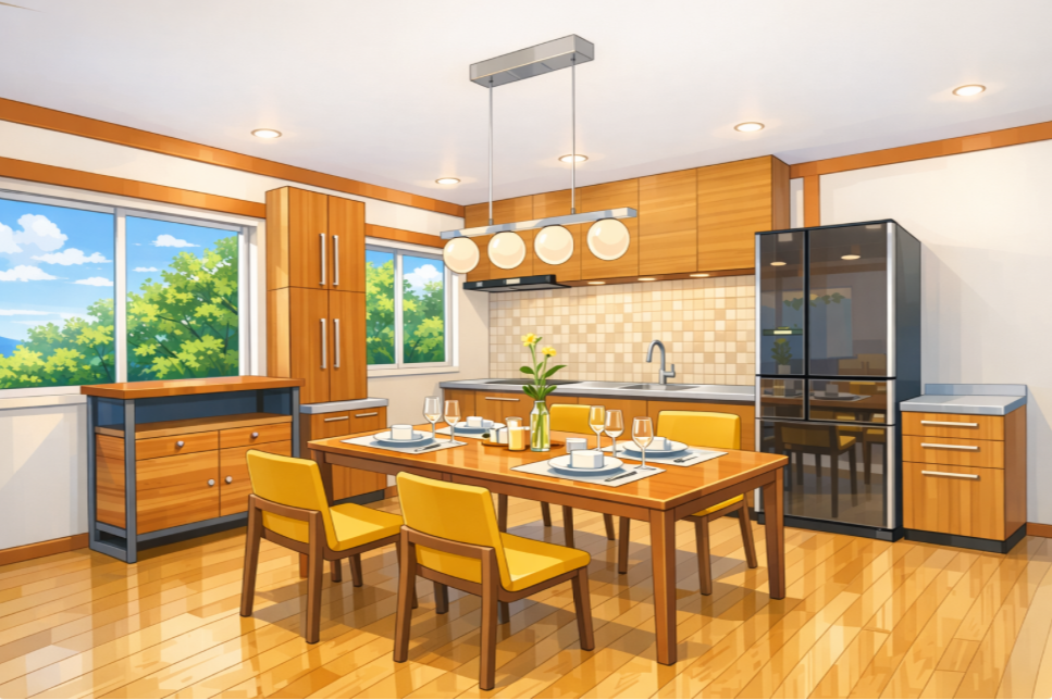 プロンプトでさわやかなイラストイメージにしたパース